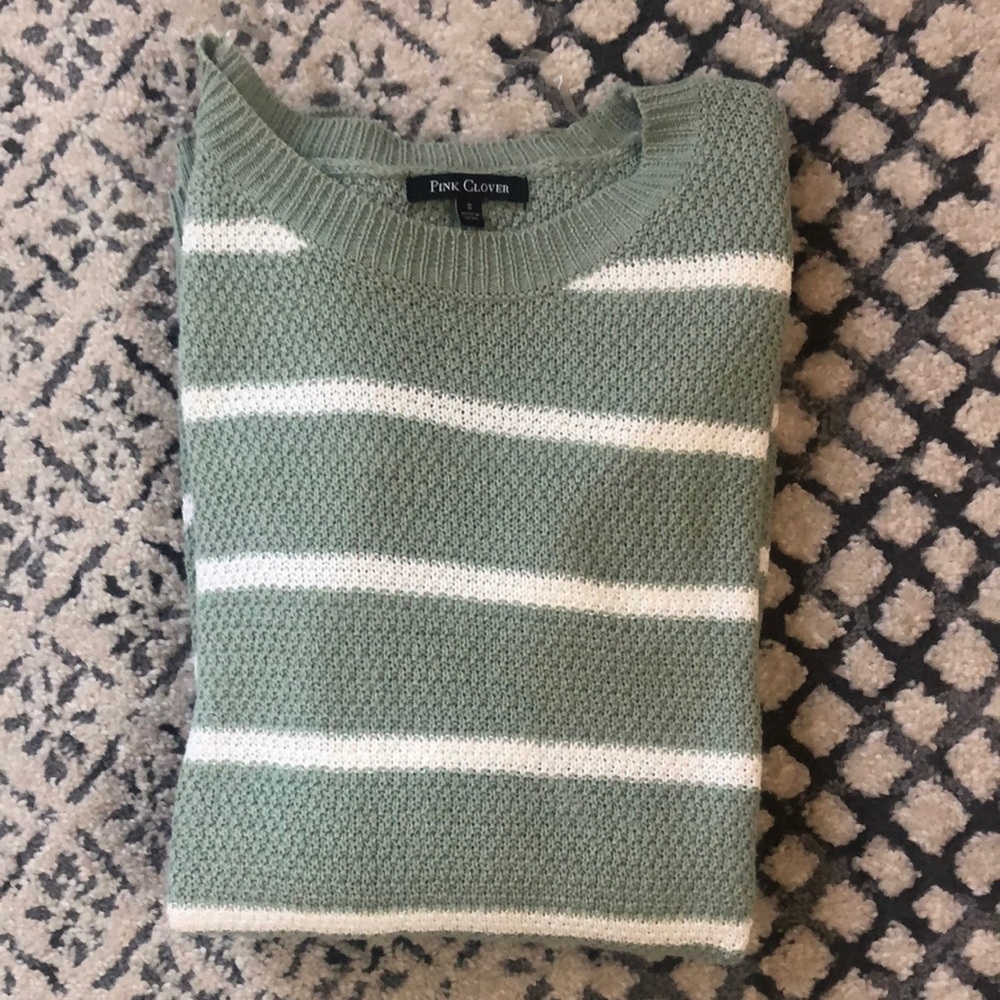 Pink Clover Green and White Striped Knit Sweater Size Small